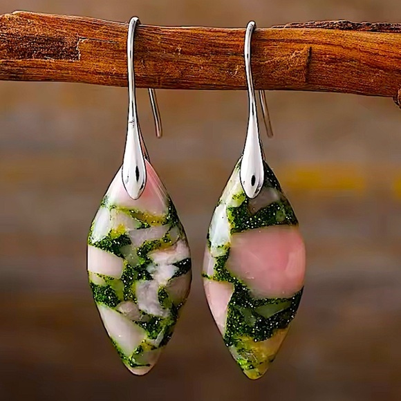Emerald Grove Jasper Stone Earrings Silver - Picture 1 of 2